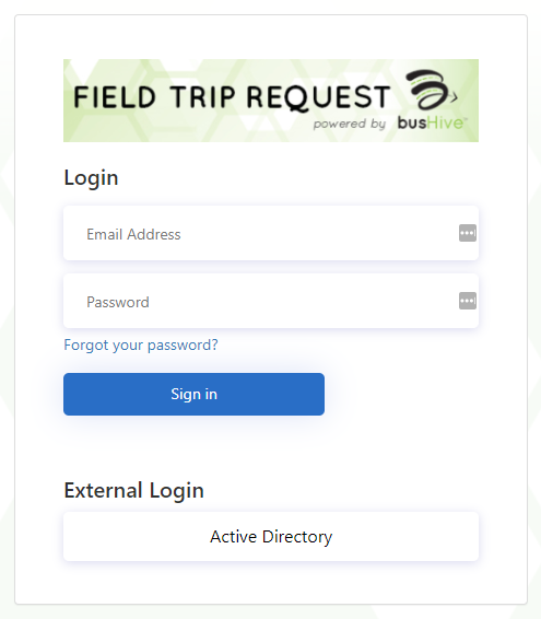 Field Trip Request login page screenshot