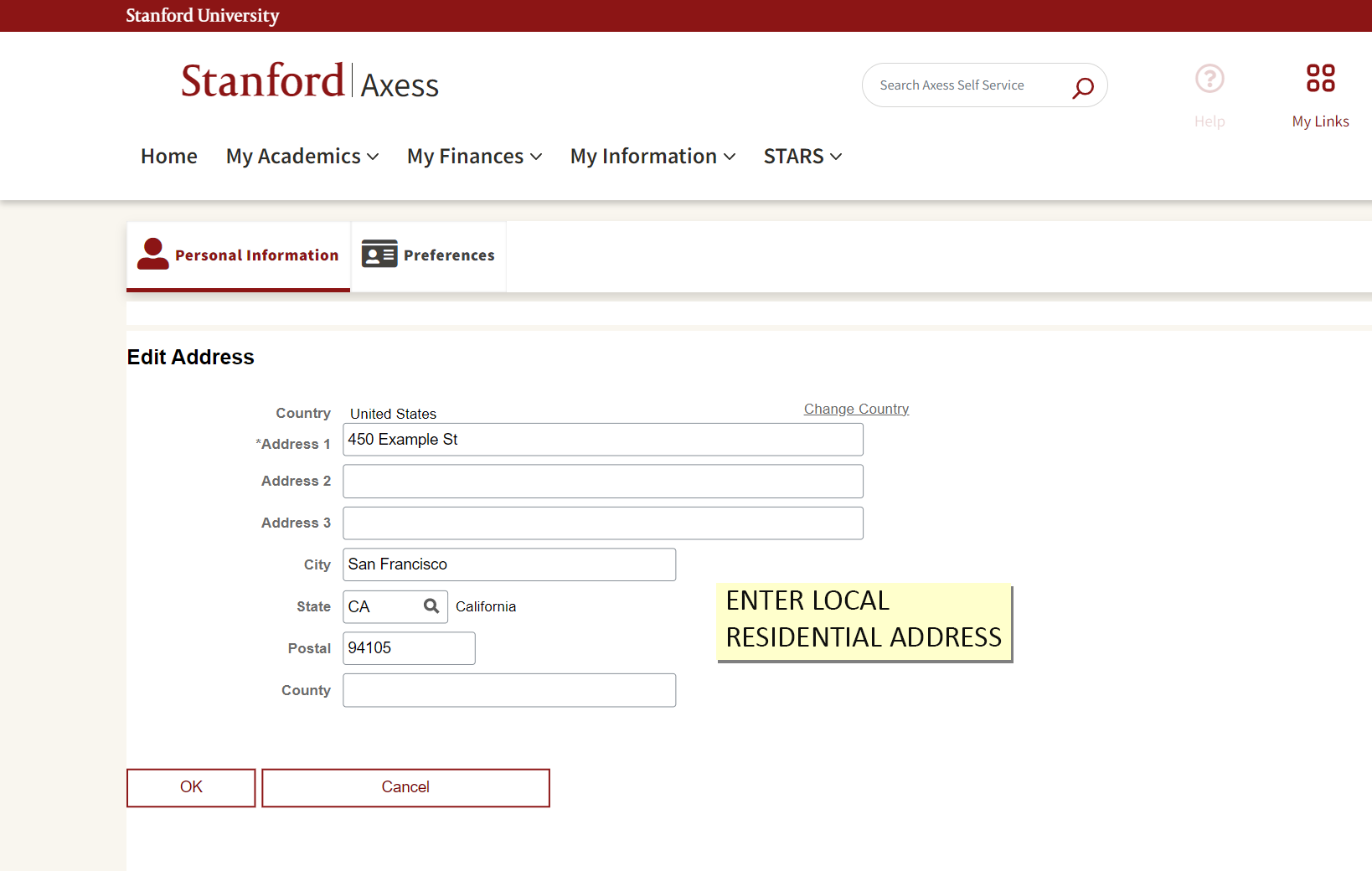 screenshot of local residential address form