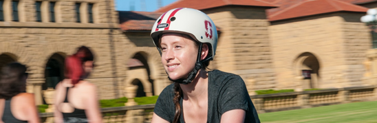 Student biker wearing helmet