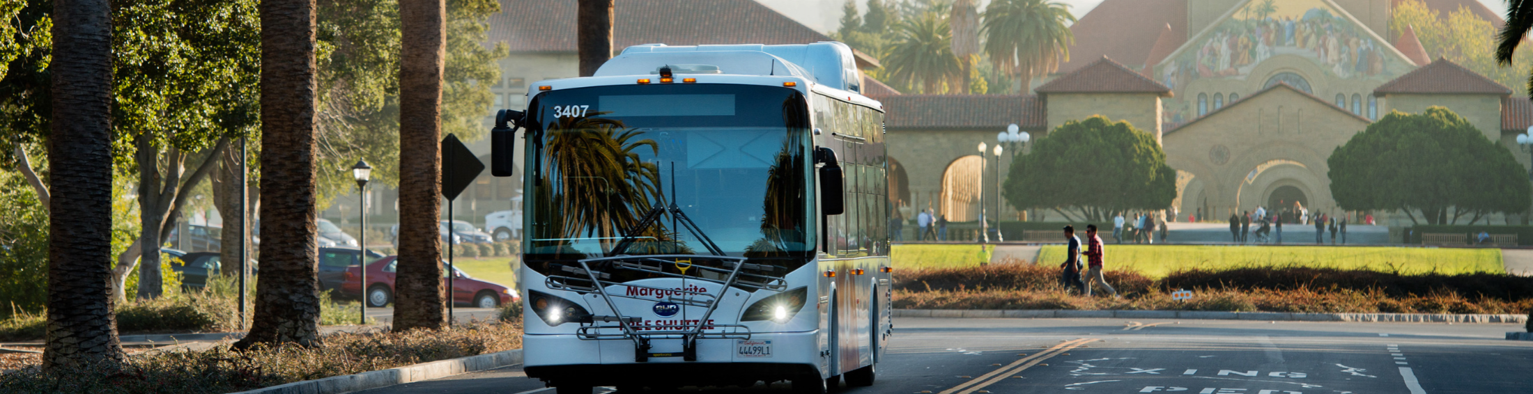 Marguerite Shuttle on Palm Drive at Stanford University Campus