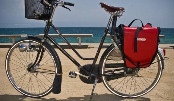 bike with basket on a beach